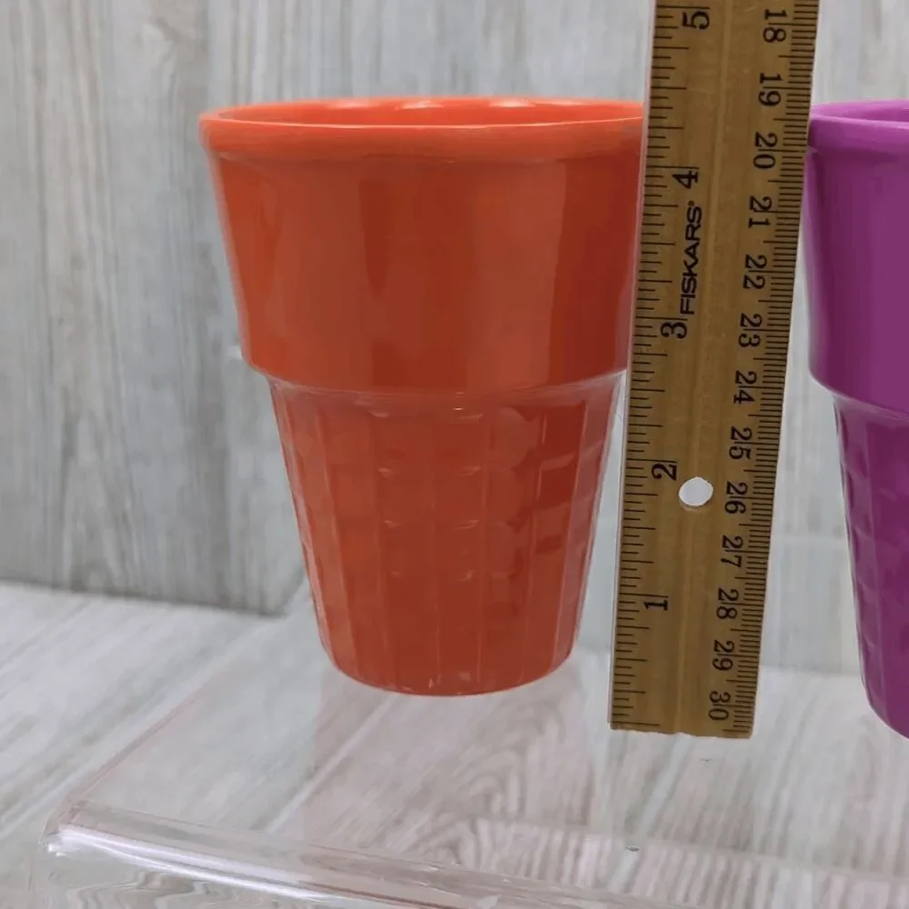 Vintage Lot of 2 Libbey Ice Cream Cone Glasses Purple Orange Melamine